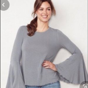 Lauren Conrad Weekend Flare-Sleeve Top Grey XS
